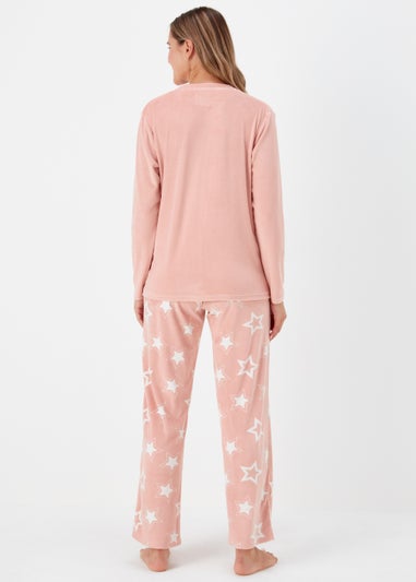 Pink Star Print Fleece Pyjama Set