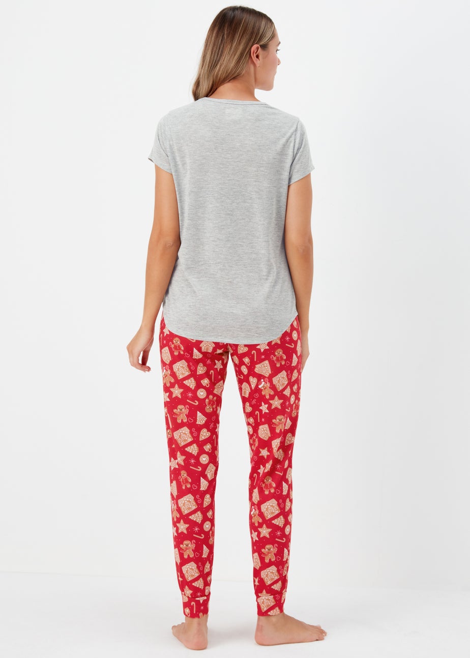 Grey & Red Gingerbread Christmas Pyjama Set