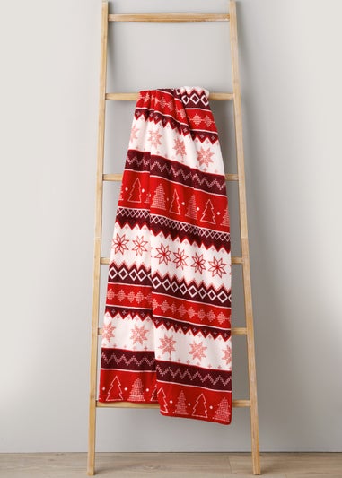Red Fair Isle Print Throw (150cm x 130cm)