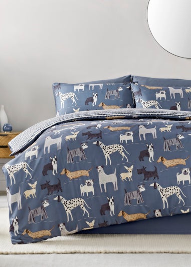 Blue Dog Print Reversible Duvet Cover