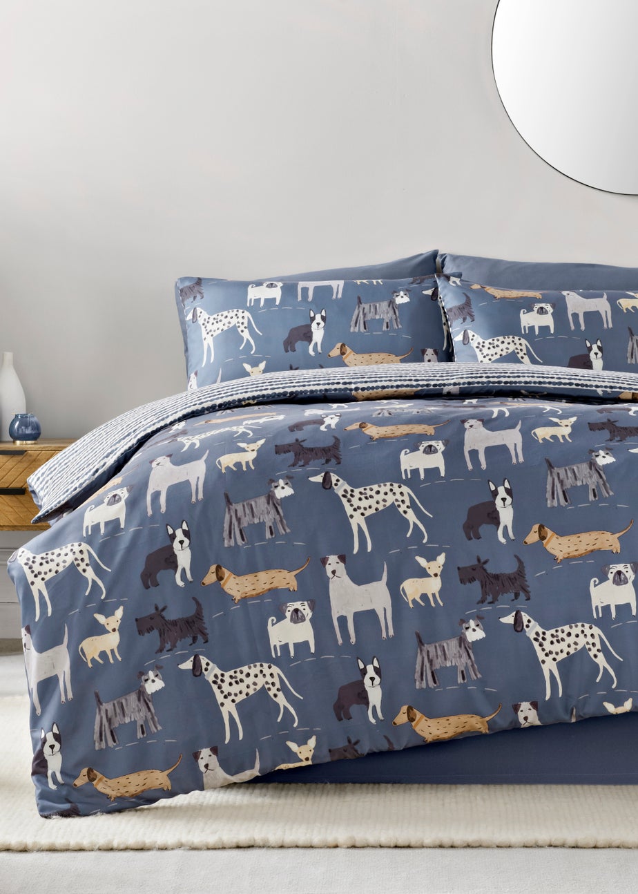 Blue Dog Print Reversible Duvet Cover
