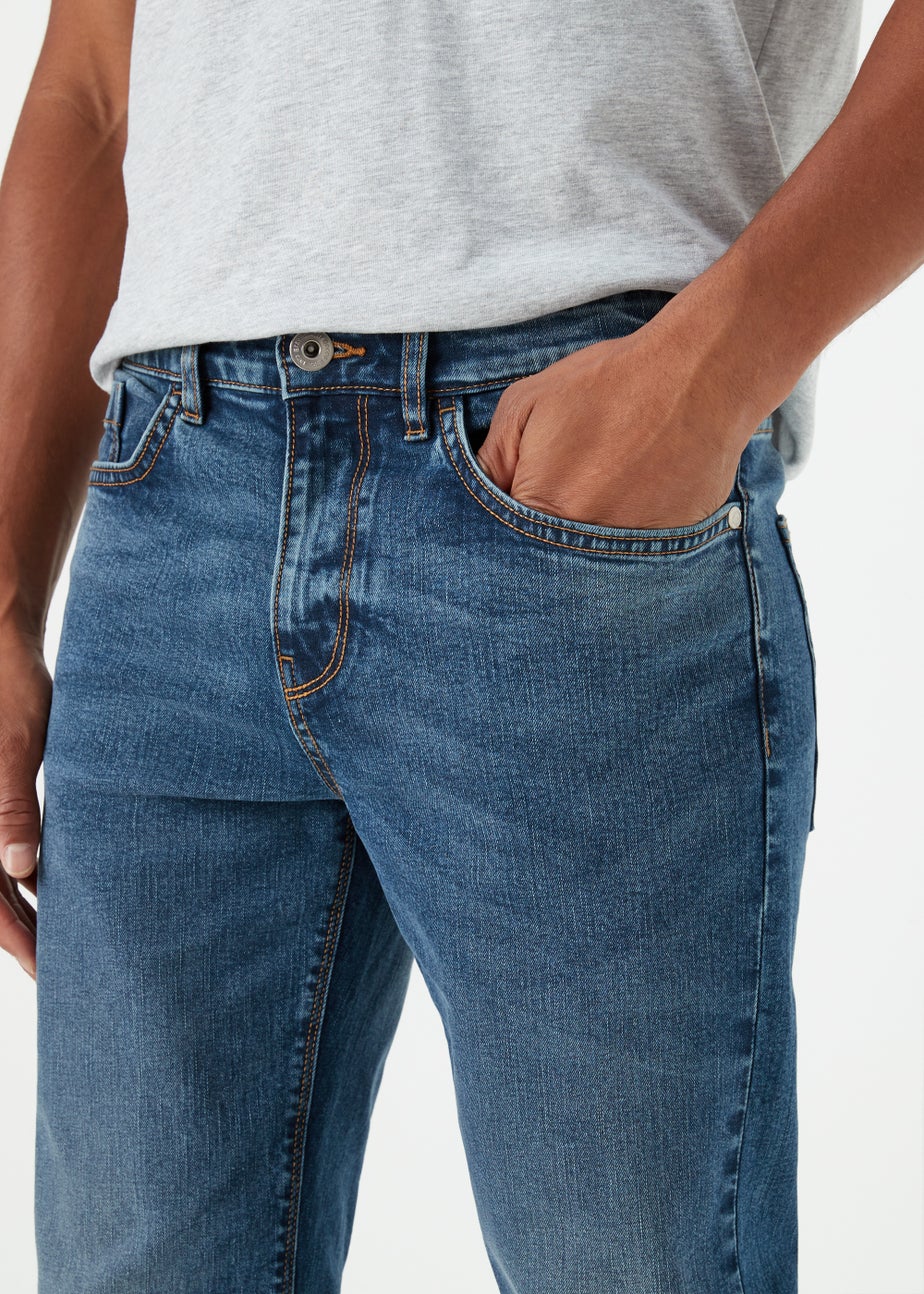 Mid Wash Straight Fit Jeans
