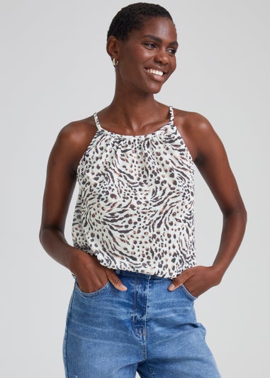 Multicoloured Animal Print Linen-Look Vest Top