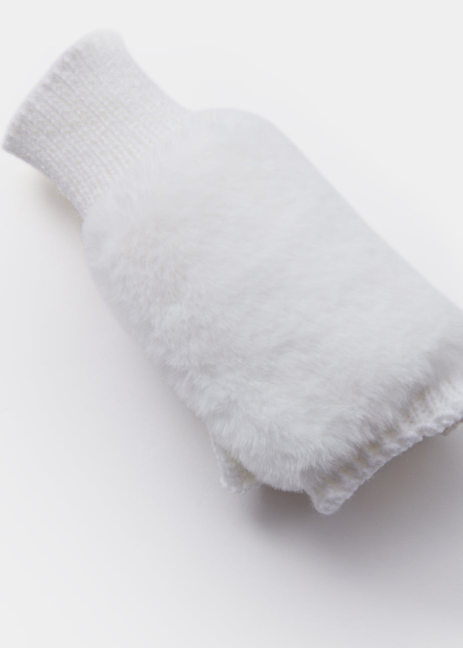 Girls Cream Faux Fur Fingerless Gloves (7-13yrs)