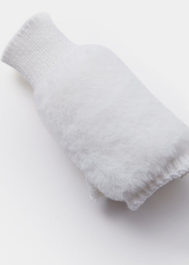 Girls Cream Faux Fur Fingerless Gloves (7-13yrs)