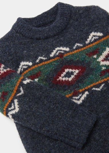 Boys Mini Me Navy Aztec Knitted Jumper (9mths-4yrs)