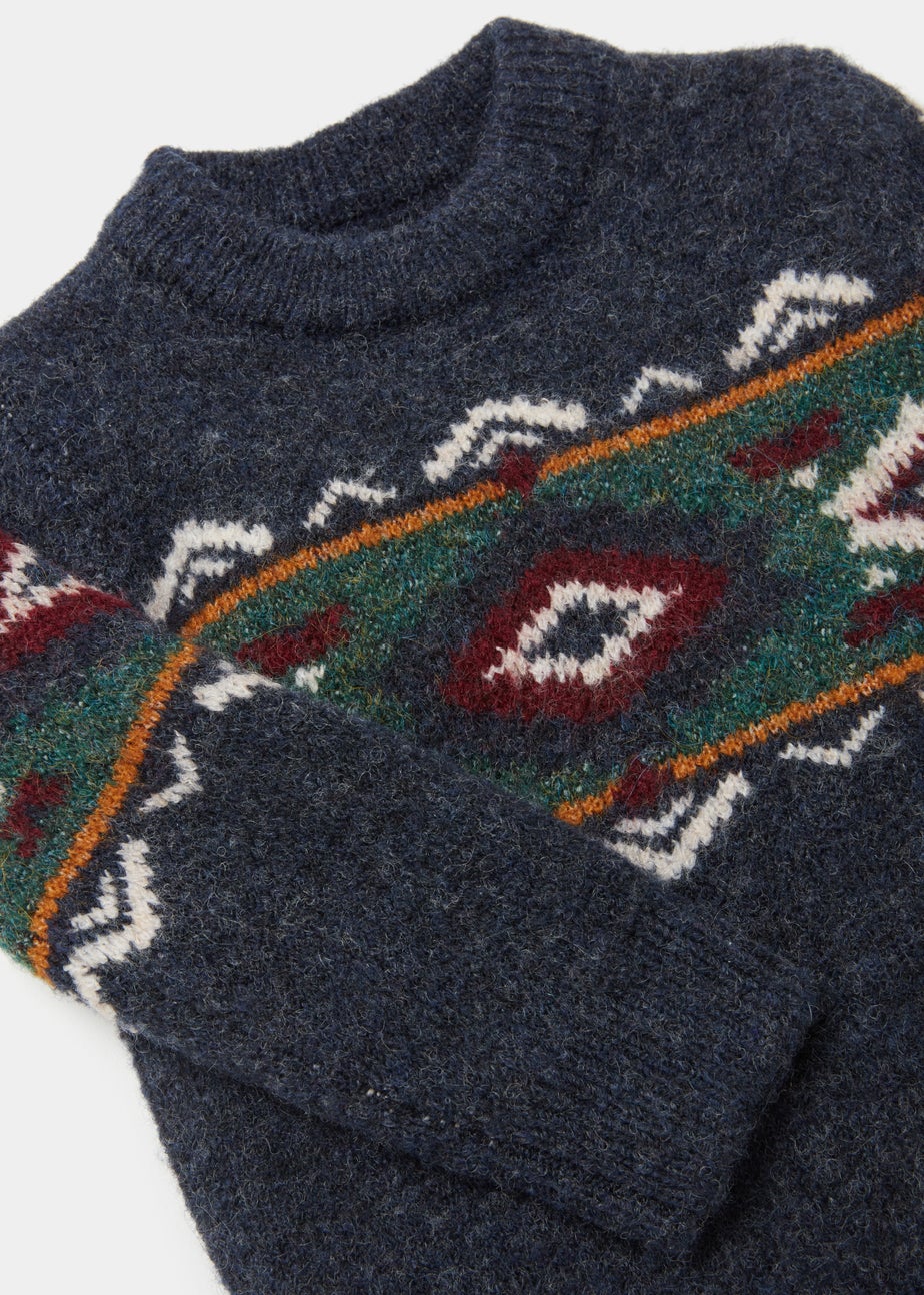 Boys Mini Me Navy Aztec Knitted Jumper (9mths-4yrs)