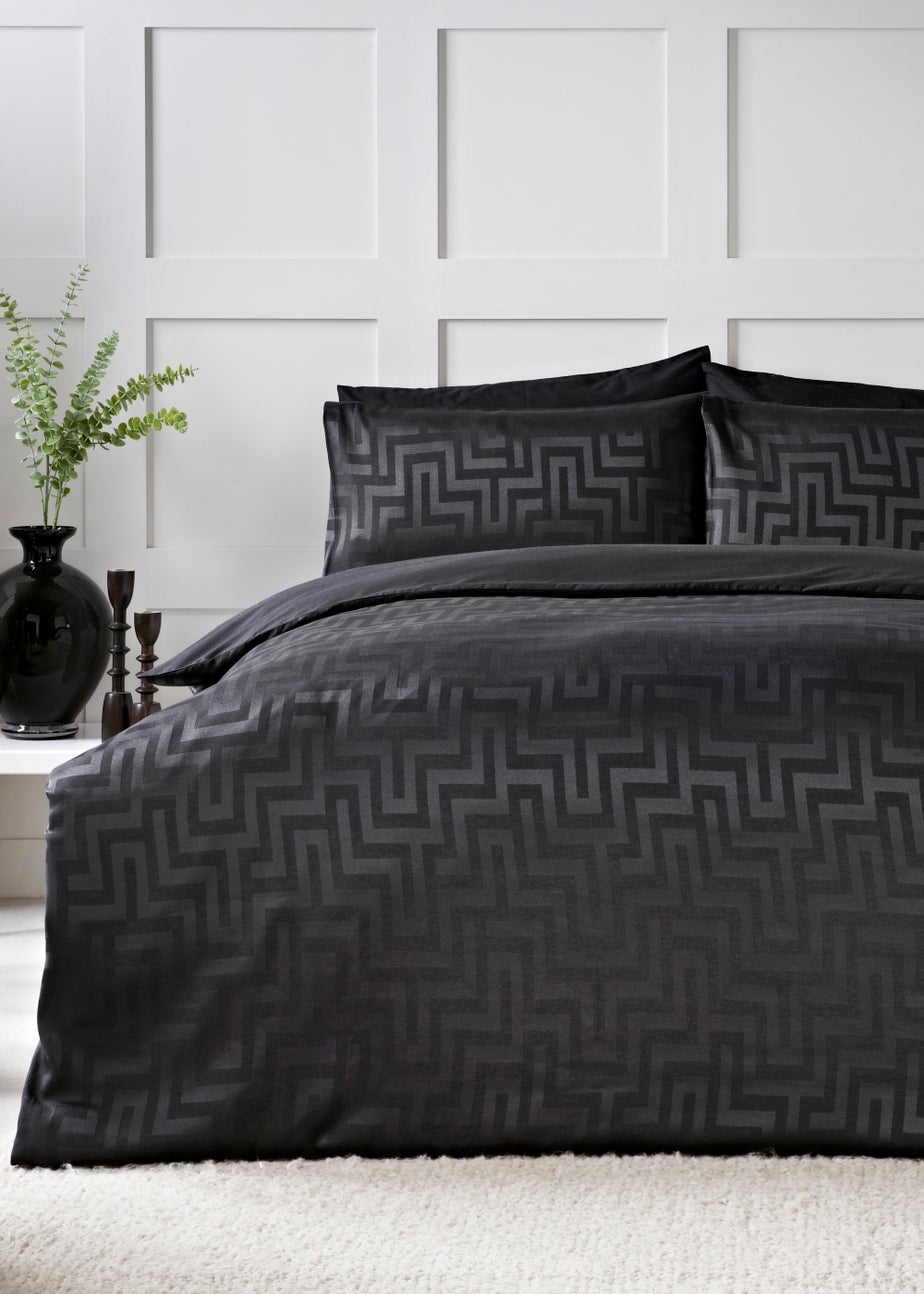 Black Greek Key Jacquard Reversible Cotton Rich Duvet Cover