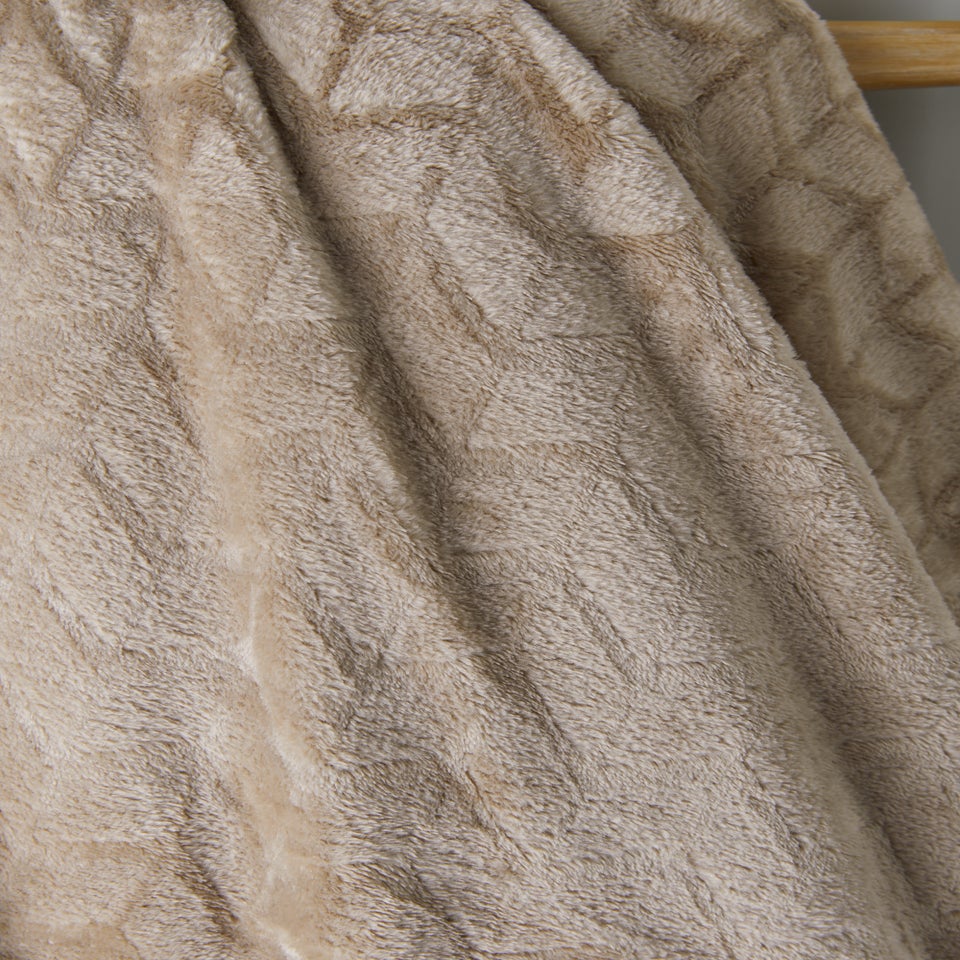 Beige Embossed Fleece Throw