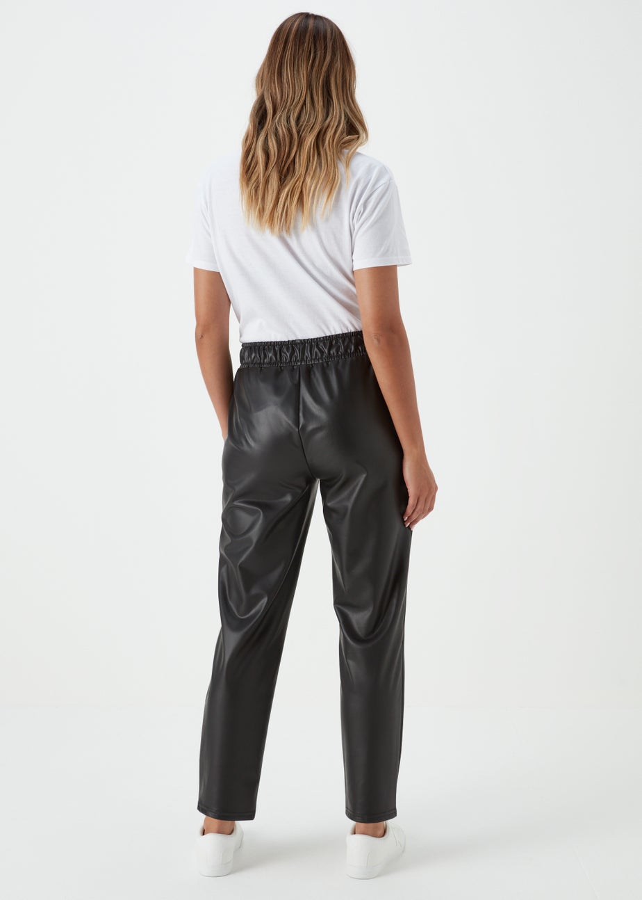 Papaya Petite Black PU Tapered Trousers Matalan