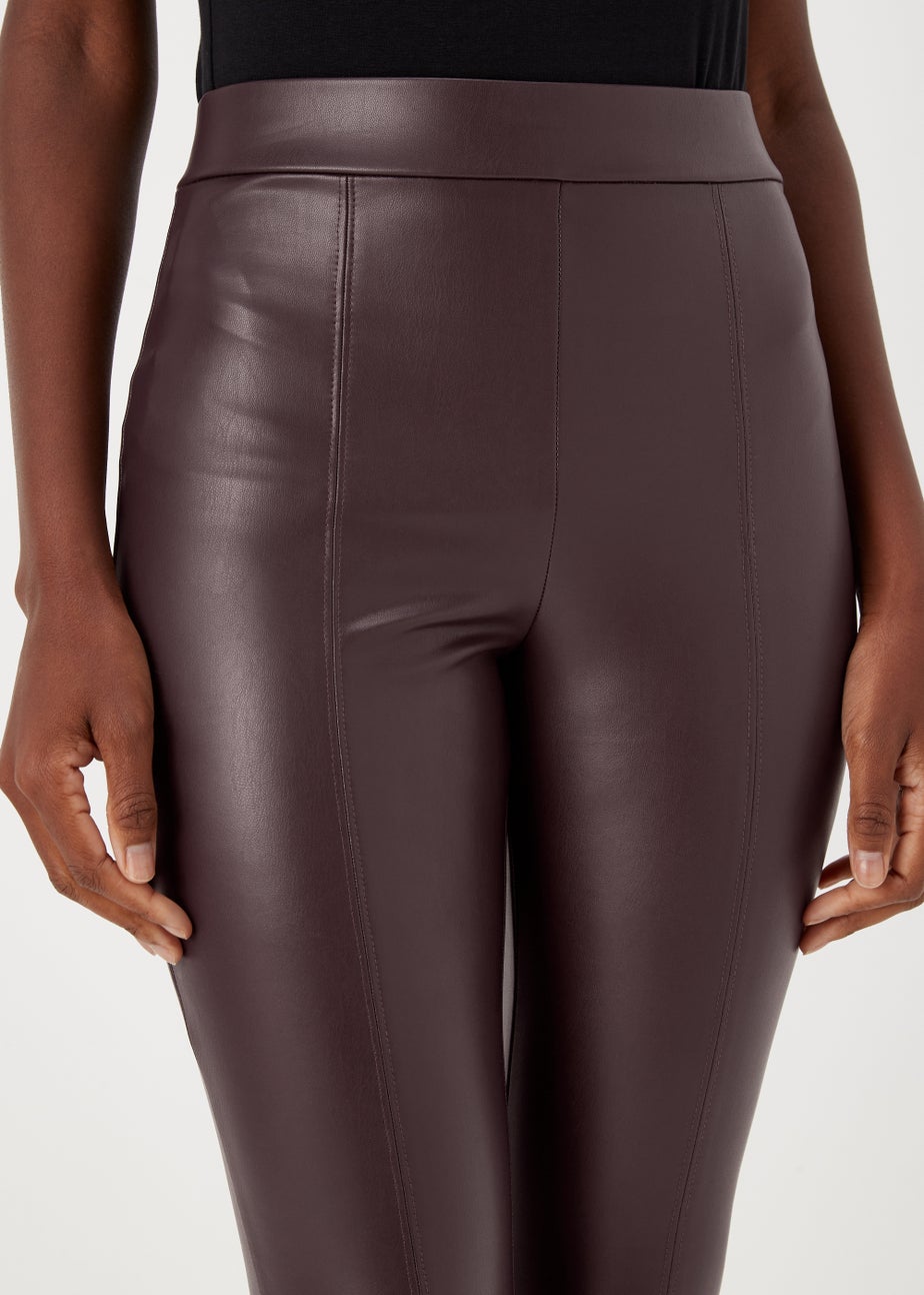 Burgundy PU Seam Front Leggings