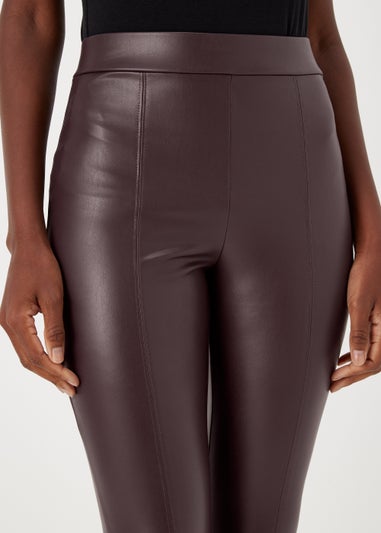 Burgundy PU Seam Front Leggings