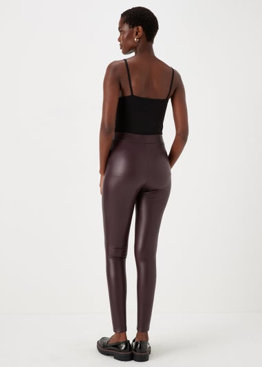 Burgundy PU Seam Front Leggings