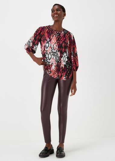 Burgundy PU Seam Front Leggings