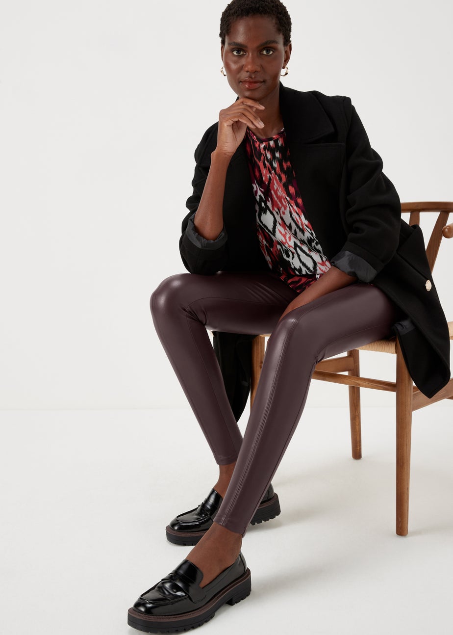 Burgundy PU Seam Front Leggings