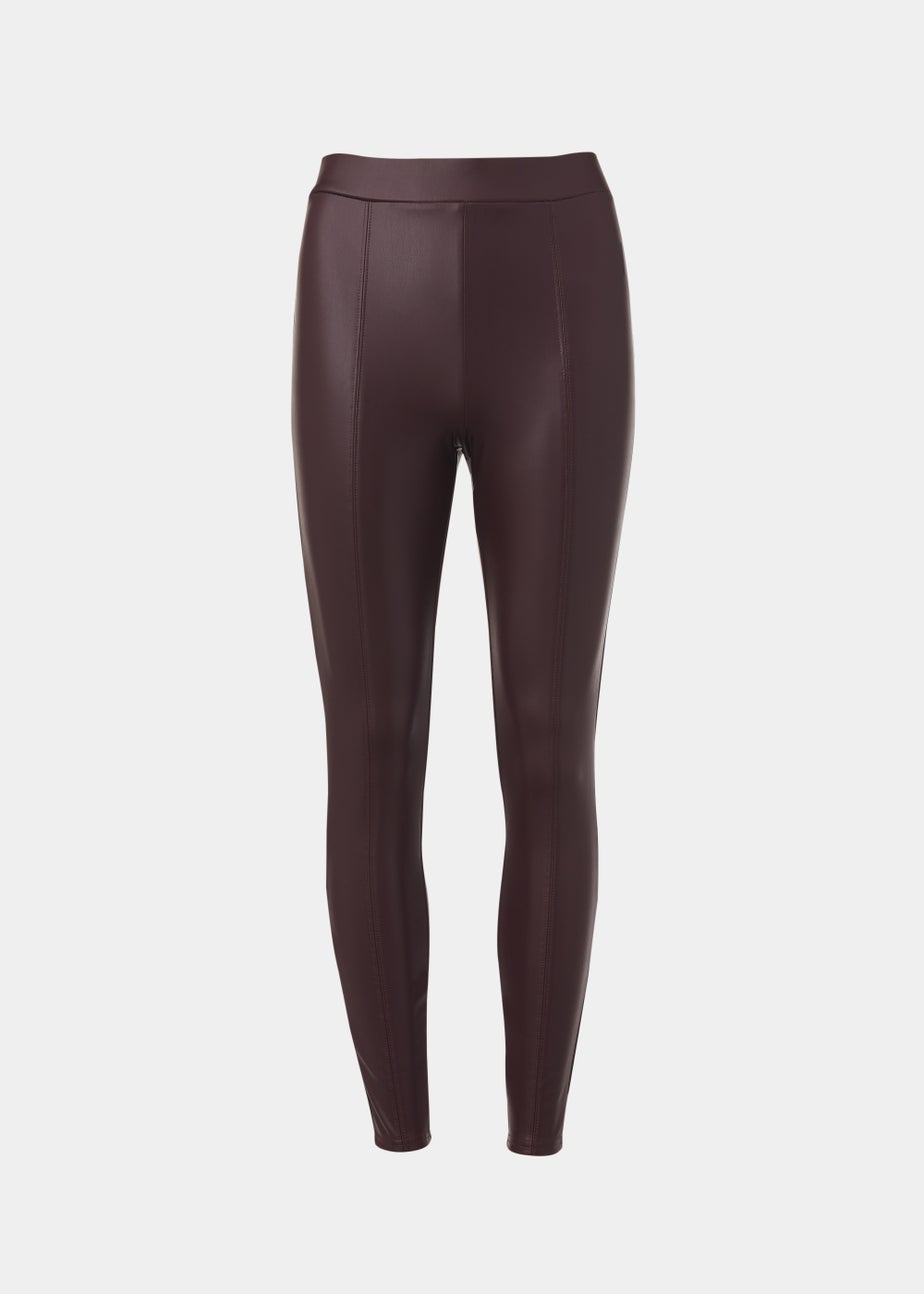 Burgundy PU Seam Front Leggings