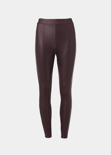 Burgundy PU Seam Front Leggings