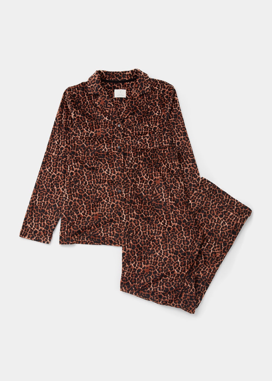 Mink Animal Print Traditional Button Up Pyjamas