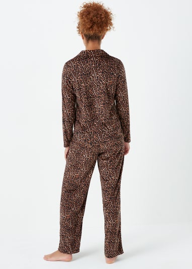 Mink Animal Print Traditional Button Up Pyjamas