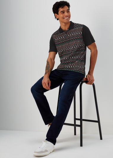 Black Christmas Wrapping Paper Print Polo Shirt