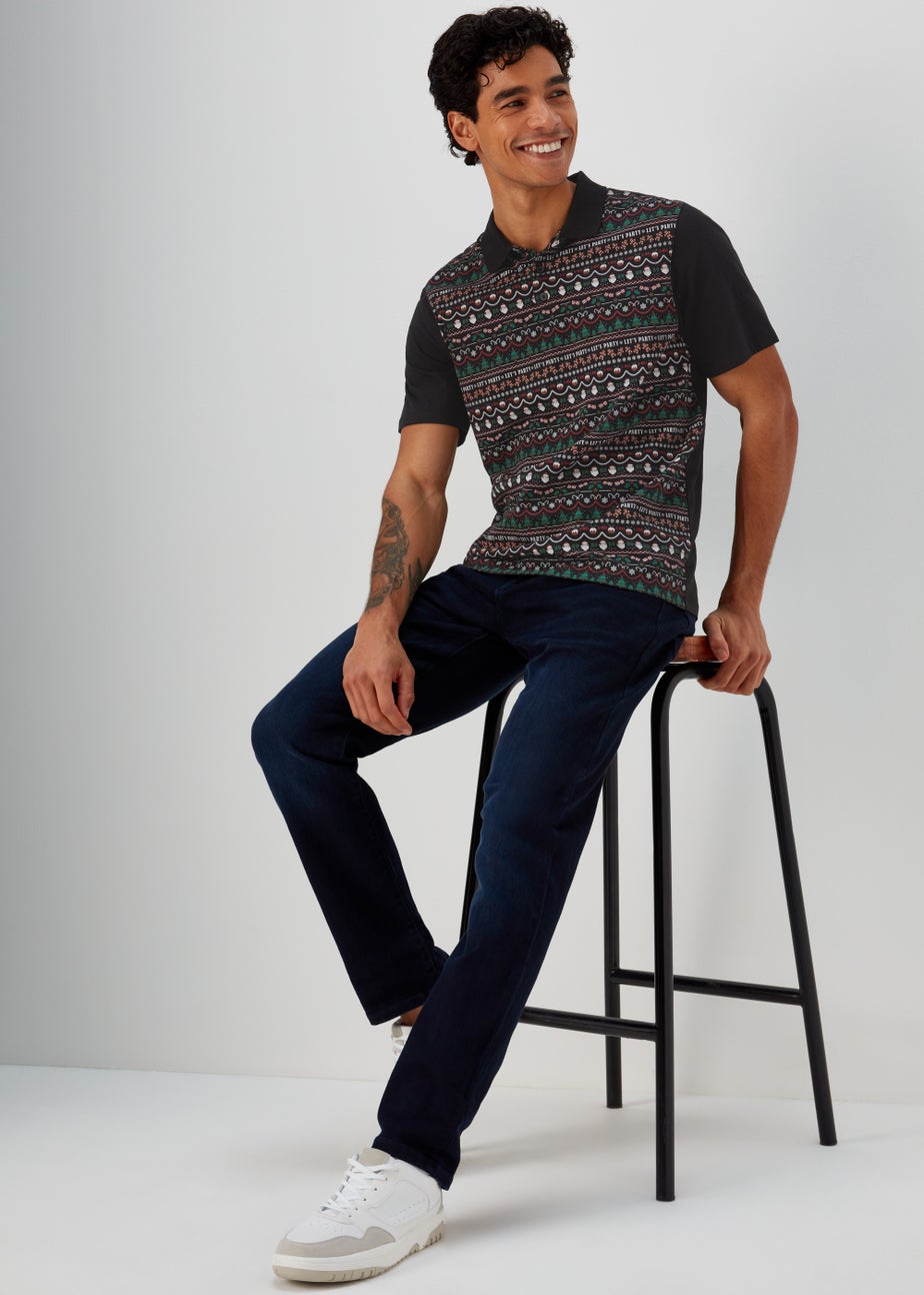 Black Christmas Wrapping Paper Print Polo Shirt