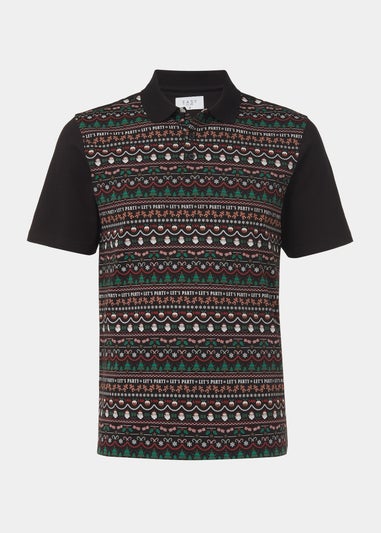 Black Christmas Wrapping Paper Print Polo Shirt