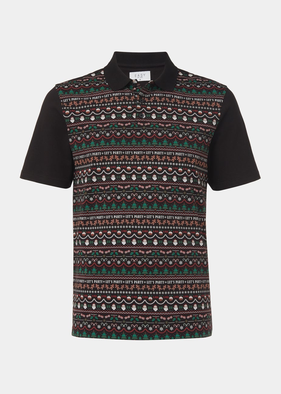 Black Christmas Wrapping Paper Print Polo Shirt