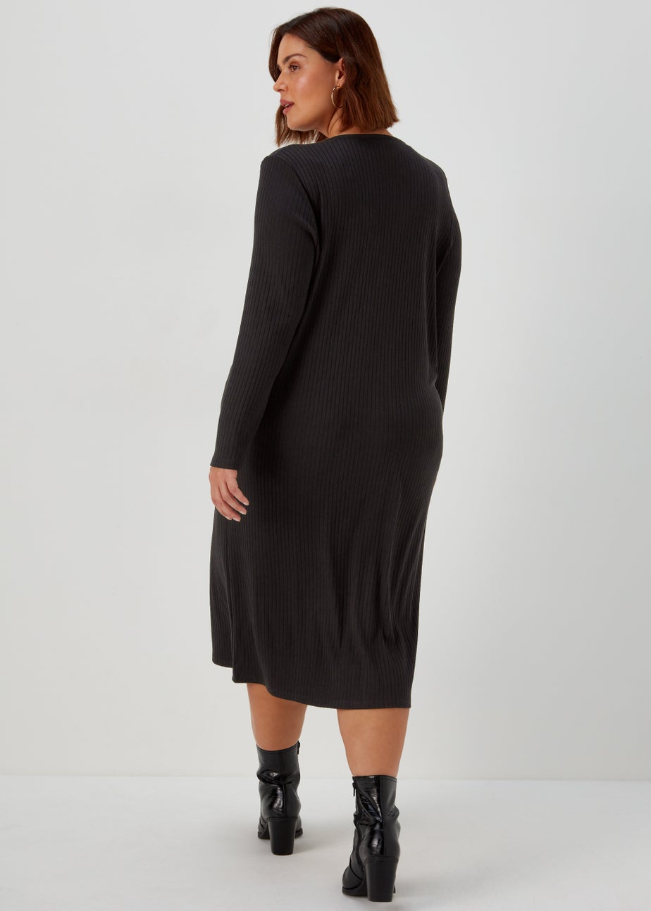 Papaya Curve Black Jersey Button Midi Dress