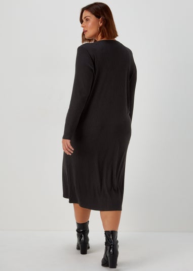Papaya Curve Black Jersey Button Midi Dress