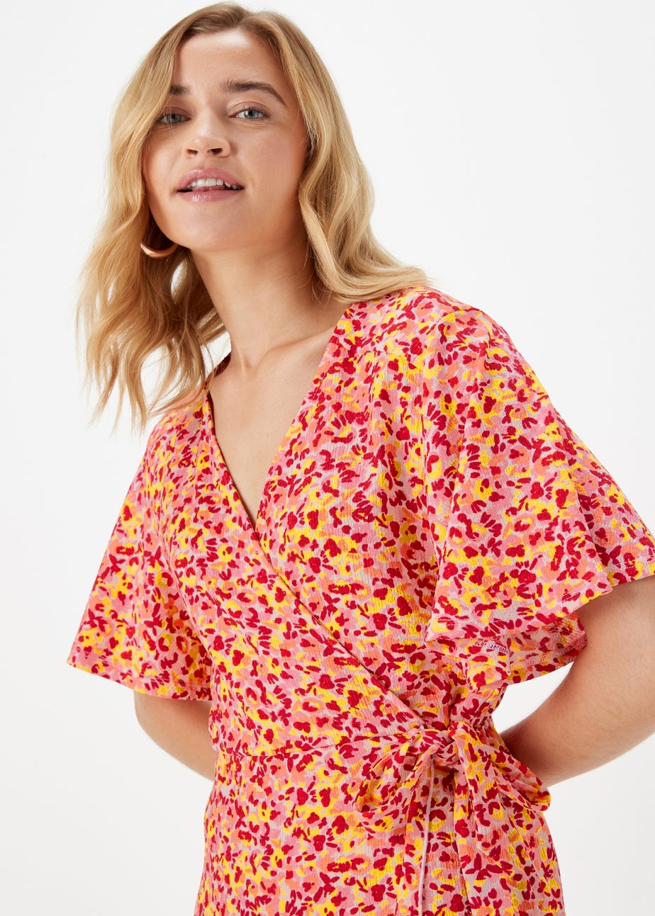 Orange Ditsy Crinkle Jersey Wrap Mini Dress