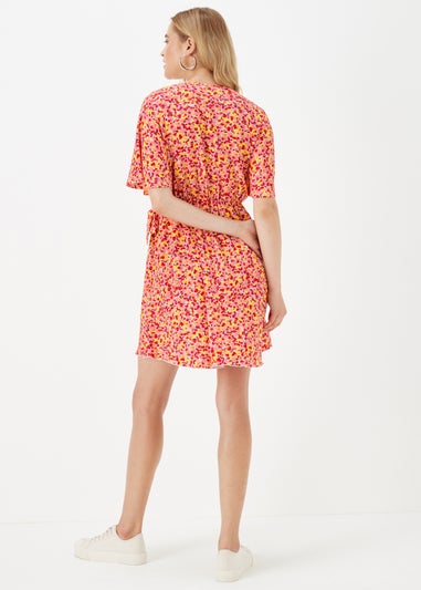 Orange Ditsy Crinkle Jersey Wrap Mini Dress