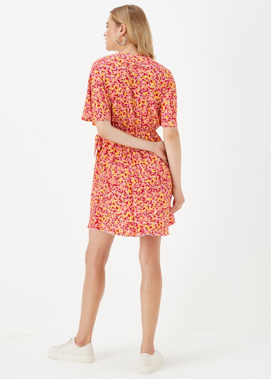 Orange Ditsy Crinkle Jersey Wrap Mini Dress