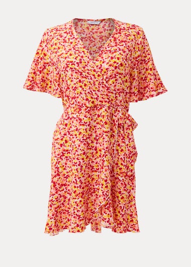 Orange Ditsy Crinkle Jersey Wrap Mini Dress