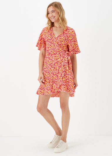 Orange Ditsy Crinkle Jersey Wrap Mini Dress