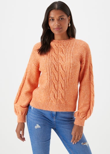 Orange Crew Neck Cable Knit Jumper