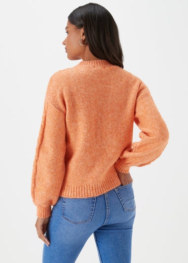 Orange Crew Neck Cable Knit Jumper