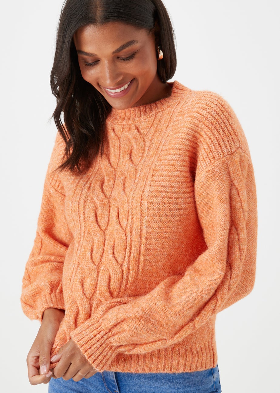 Orange Crew Neck Cable Knit Jumper