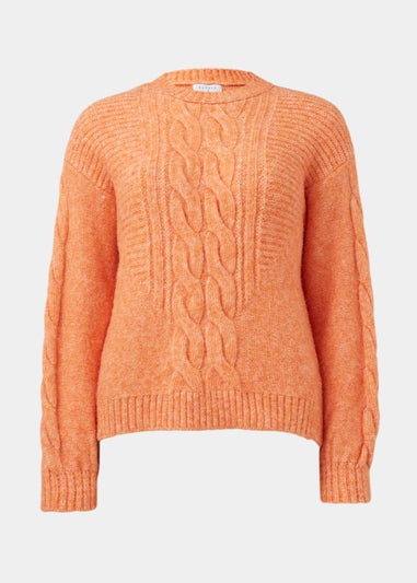 Orange Crew Neck Cable Knit Jumper
