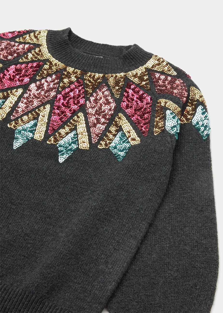 Girls Mini Me Multicoloured Sequin Christmas Jumper (4-13yrs
