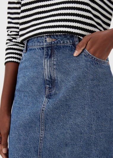 Dark Wash Denim Midi Skirt