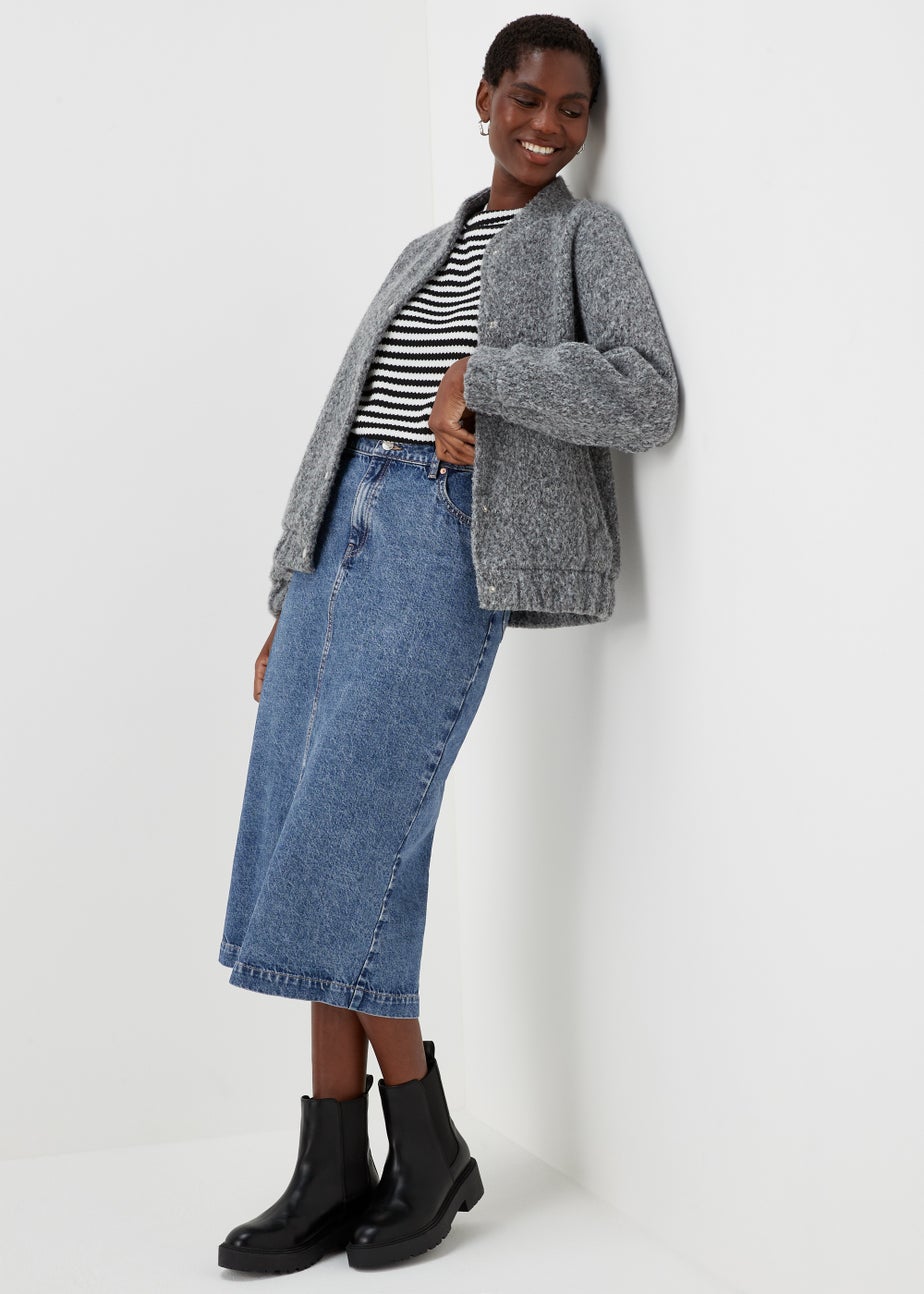 Dark Wash Denim Midi Skirt