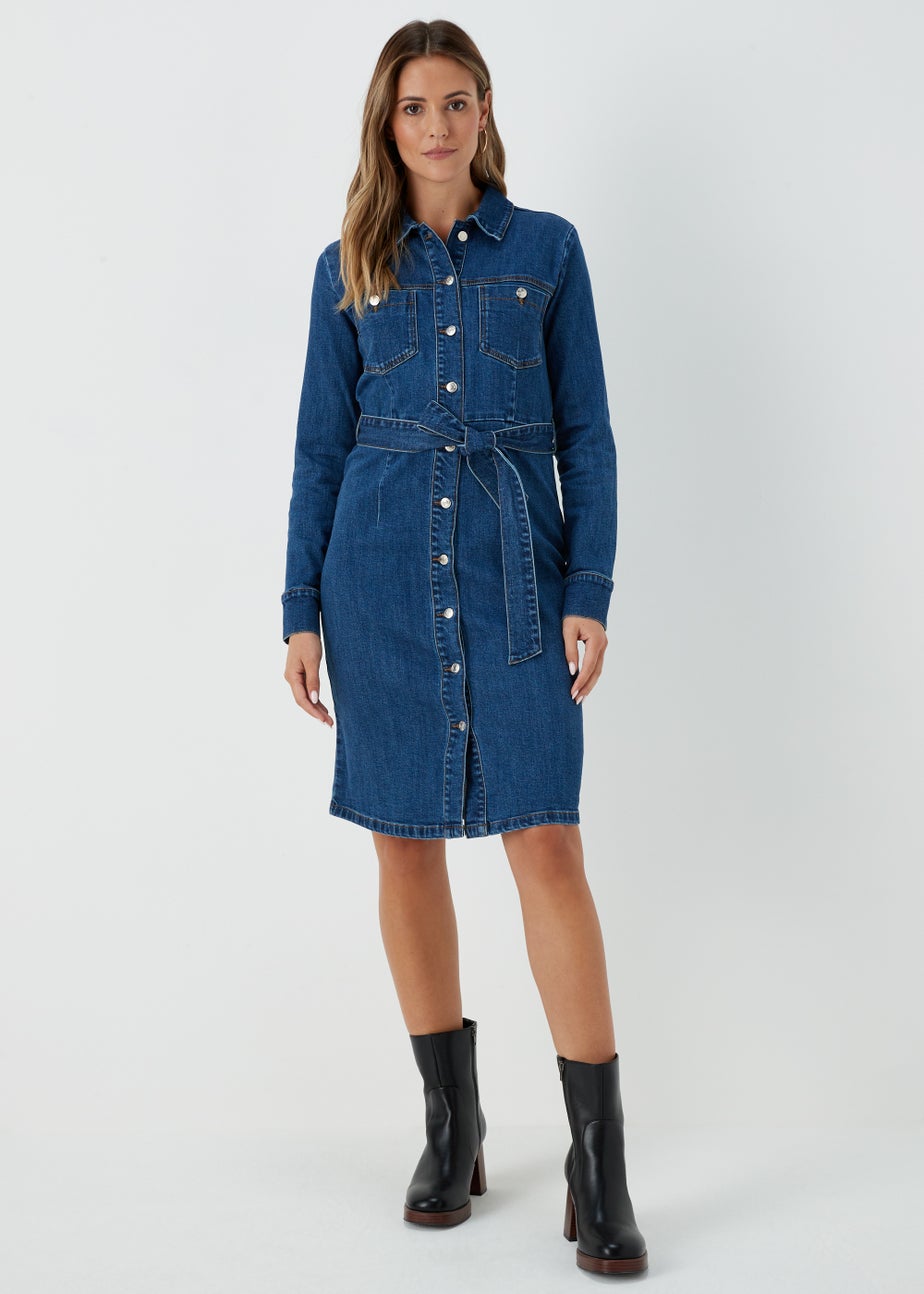 Dark Wash Utility Midi Dress