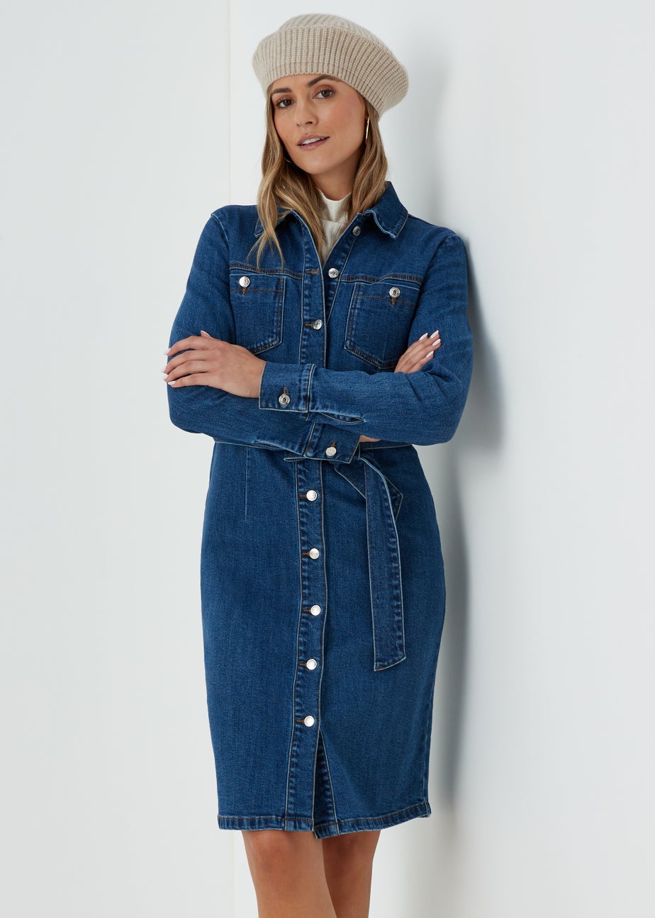 Dark Wash Utility Midi Dress