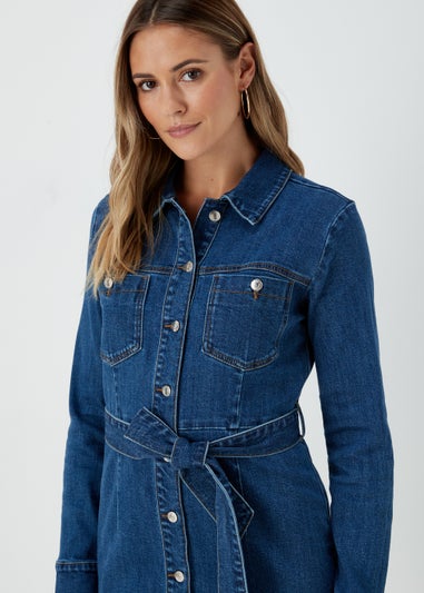 Dark Wash Utility Midi Dress