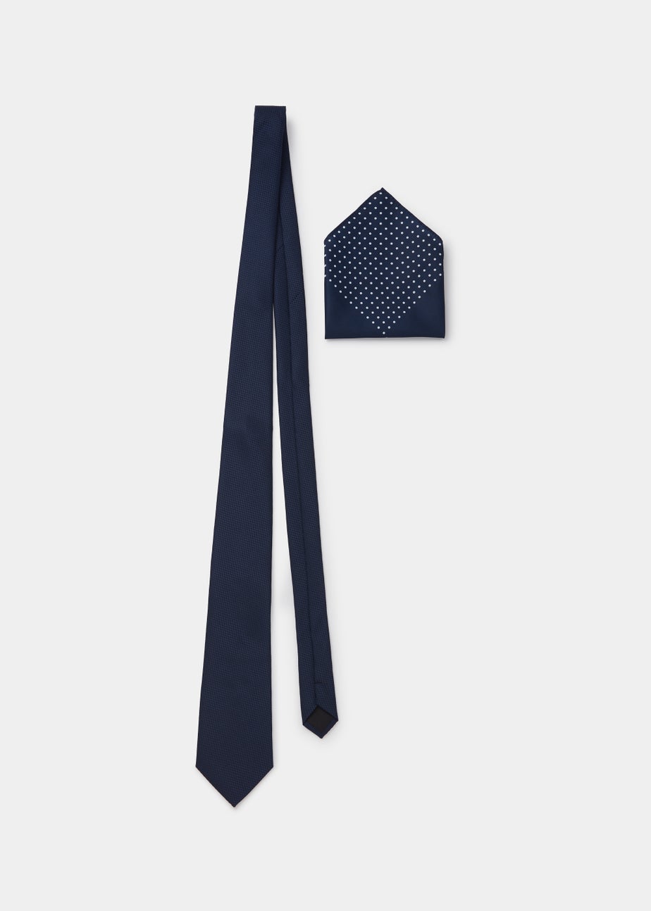 Taylor & Wright Navy Tie & Navy Polka Dot Pocket Square Set