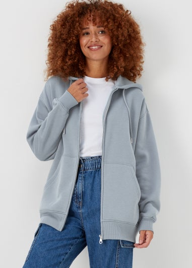 Grey Longline Zip Up Hoodie