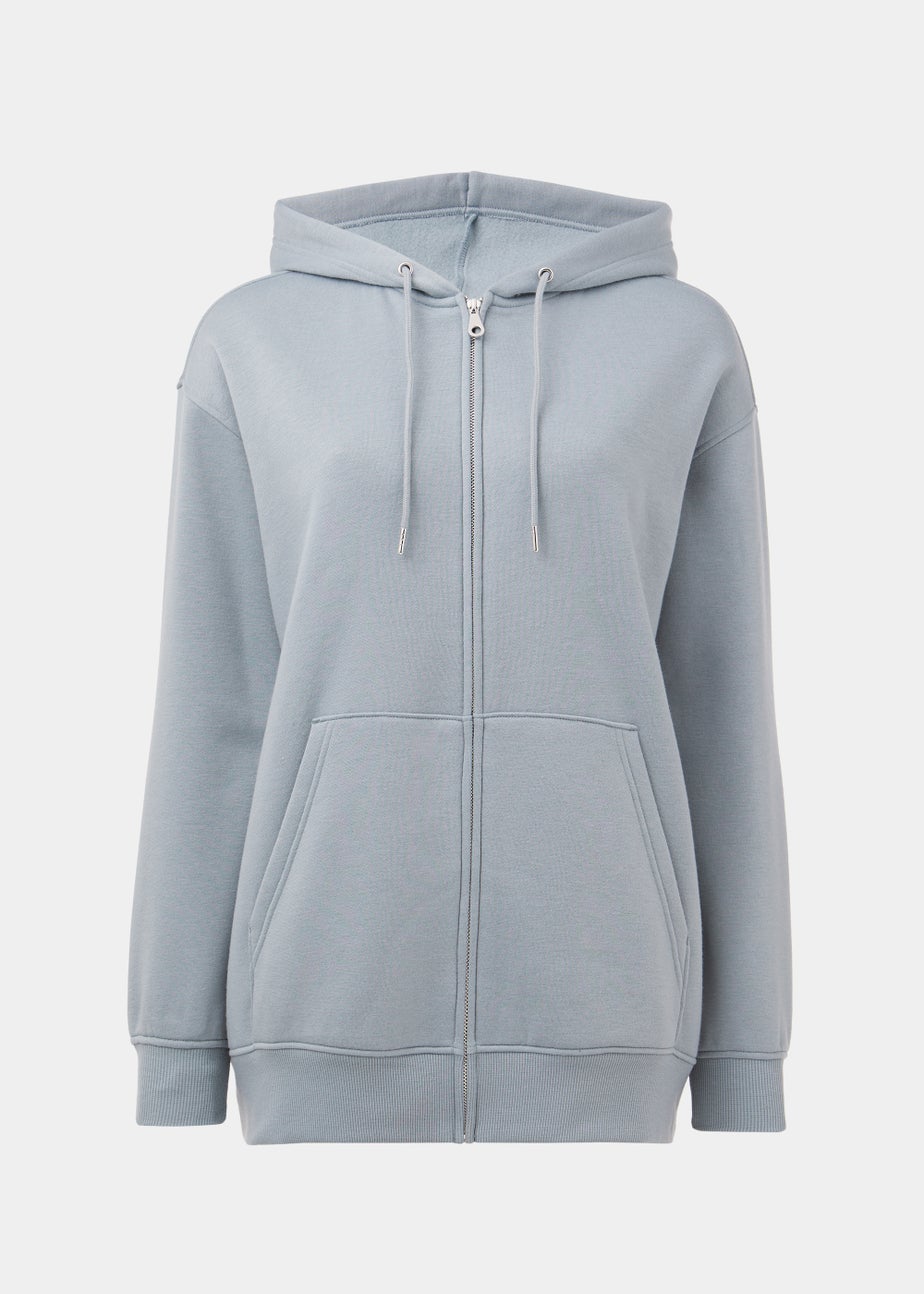 Grey Longline Zip Up Hoodie