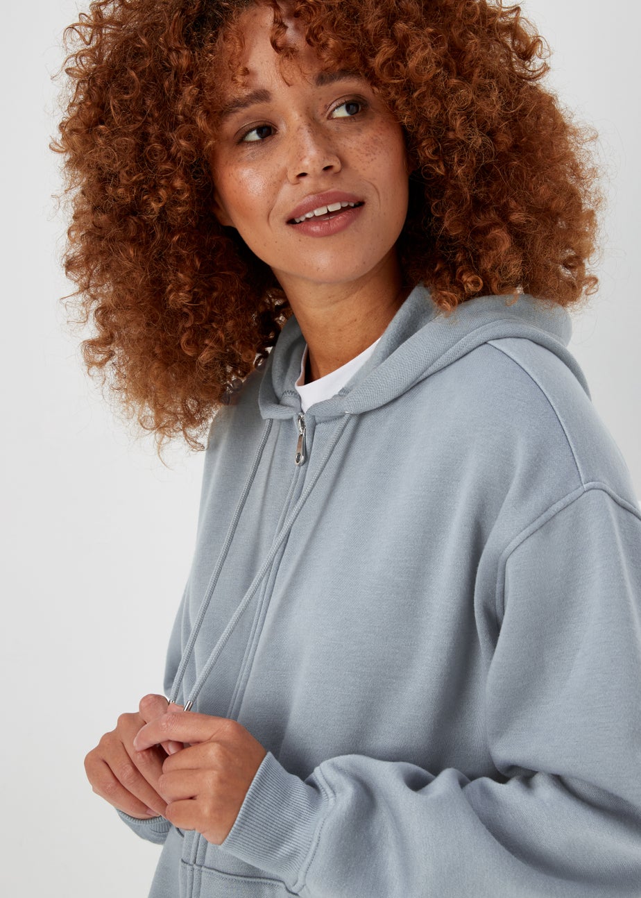 Grey Longline Zip Up Hoodie