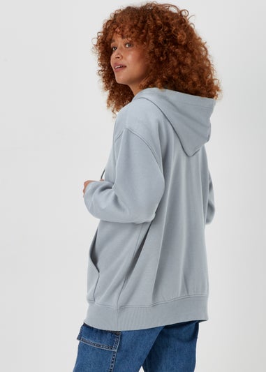 Grey Longline Zip Up Hoodie