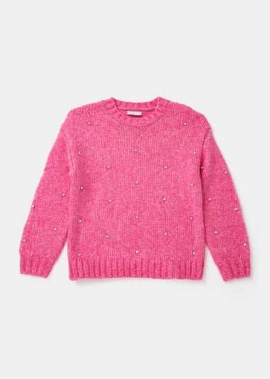 Girls Pink Diamante Jumper (4-13yrs)